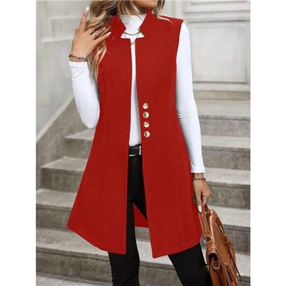Button Up Sleeveless Longline Vest Coat - Picture 5 of 11